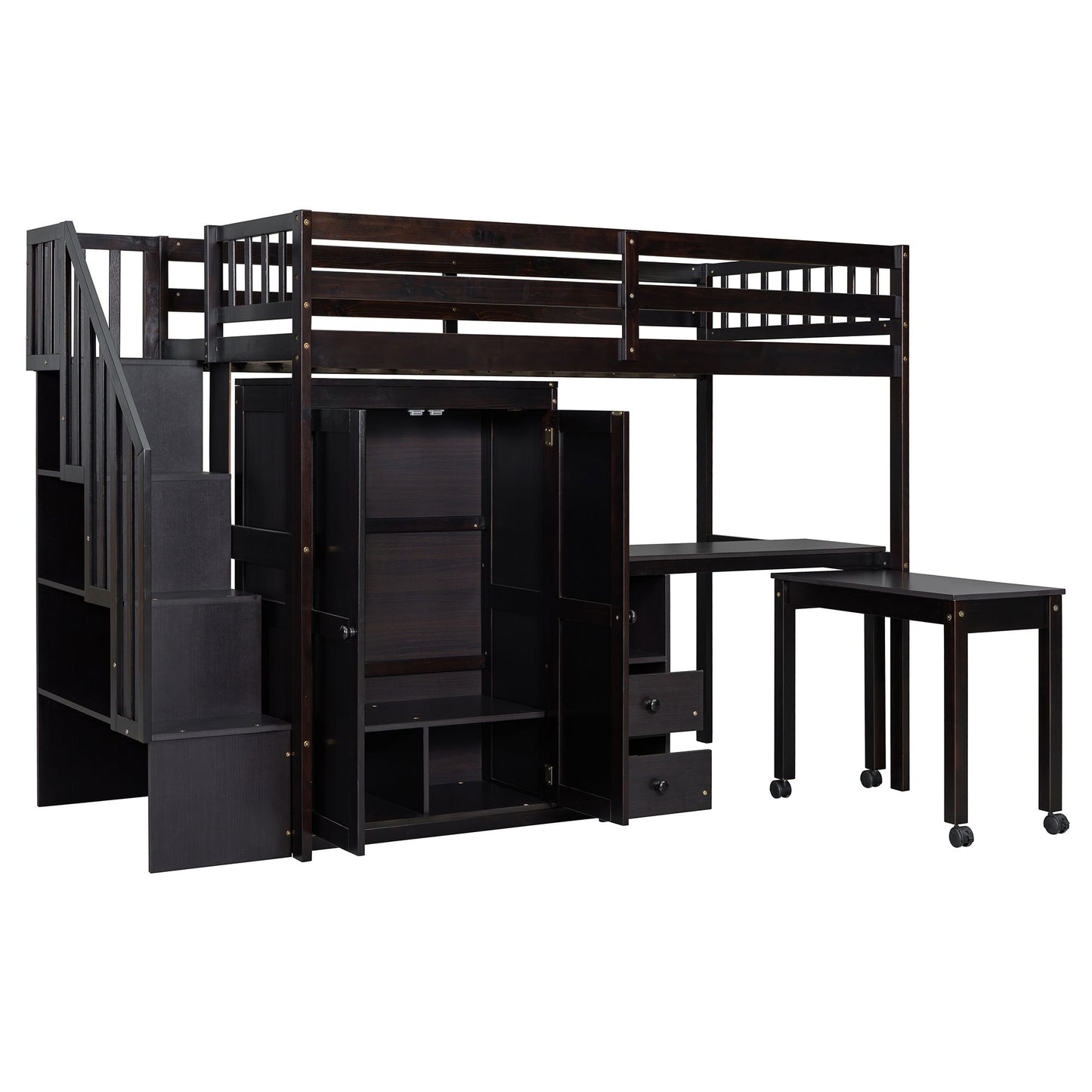 Loft Bed With Stairs, Bookshelf, Drawers, Desk & Wardrobe, Space Saving Multifunctional Furniture - The Sleep Loft - Online Mattress Showroom NYC