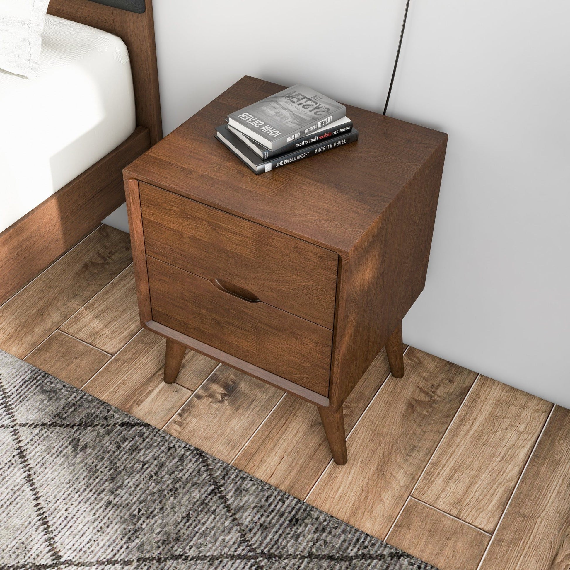 Alexandra - Night Stand With 2 Drawers - Walnut Brown - The Sleep Loft - Online Mattress Showroom NYC