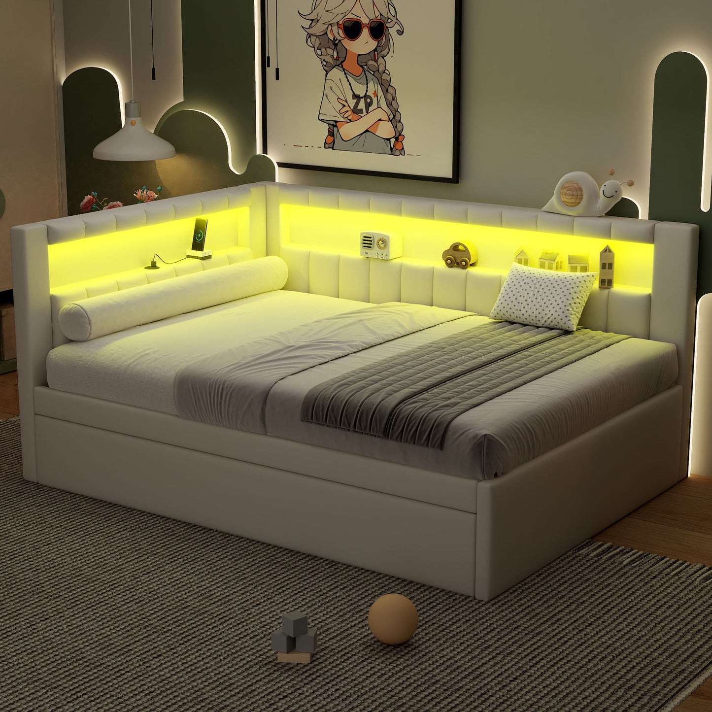 Upholstered Platform Bed With USB Ports And LED Belt - The Sleep Loft - Online Mattress Showroom NYC