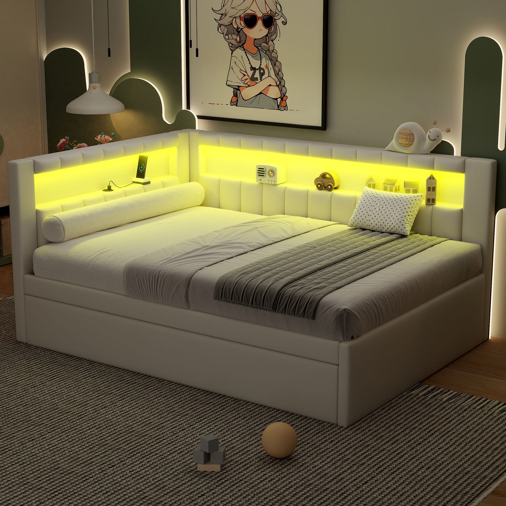 Upholstered Platform Bed With USB Ports And LED Belt - The Sleep Loft - Online Mattress Showroom NYC