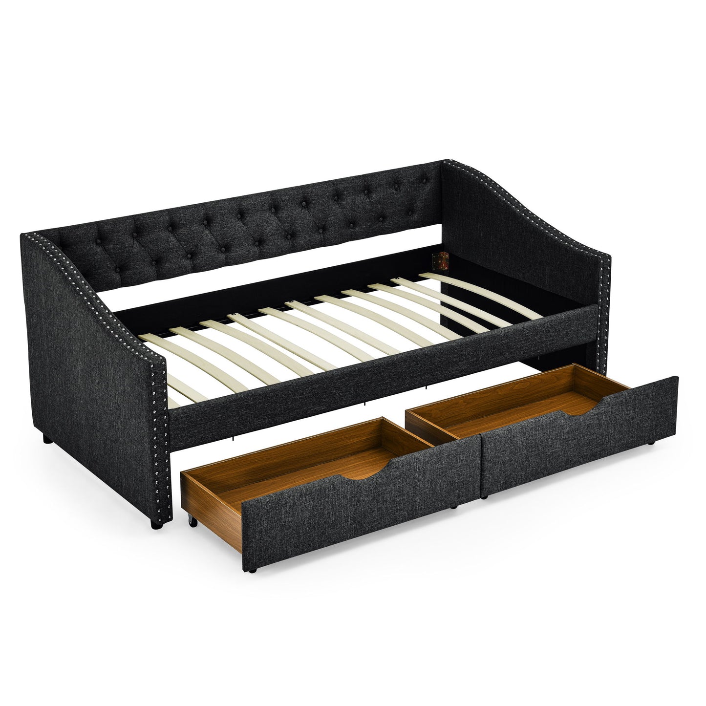 Upholstered Tufted Daybed With 2 Drawers, Waved Arms - The Sleep Loft - Online Mattress Showroom NYC