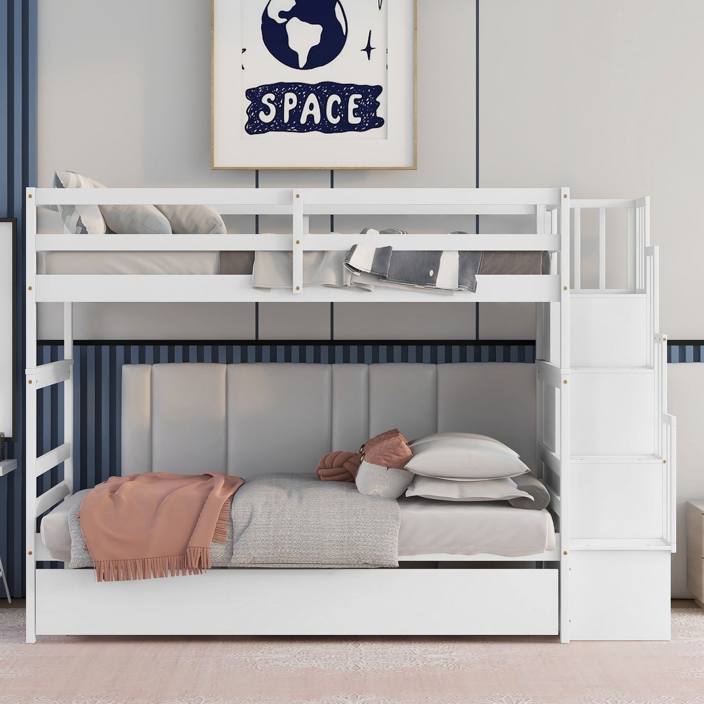 Twin Over Twin Bunk Beds With Twin Trundle And Stairway Storage Function - The Sleep Loft - Online Mattress Showroom NYC