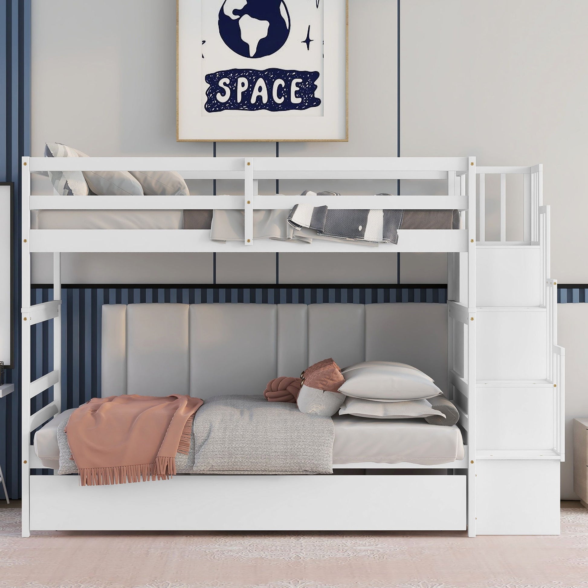 Twin Over Twin Bunk Beds With Twin Trundle And Stairway Storage Function - The Sleep Loft - Online Mattress Showroom NYC