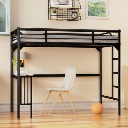Twin Metal Loft Bed With Desk, Ladder And Guardrails, Bookdesk Under Bed - Black - The Sleep Loft - Online Mattress Showroom NYC
