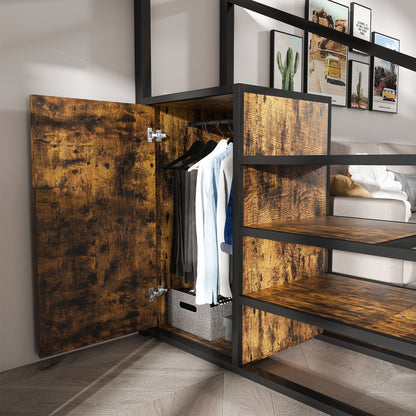 Full Size Loft Bed With Desk & Wardrobe Heavy Frame, Built In Staircase, Storage Rack & Shelves Gaming Bed - Black - The Sleep Loft - Online Mattress Showroom NYC