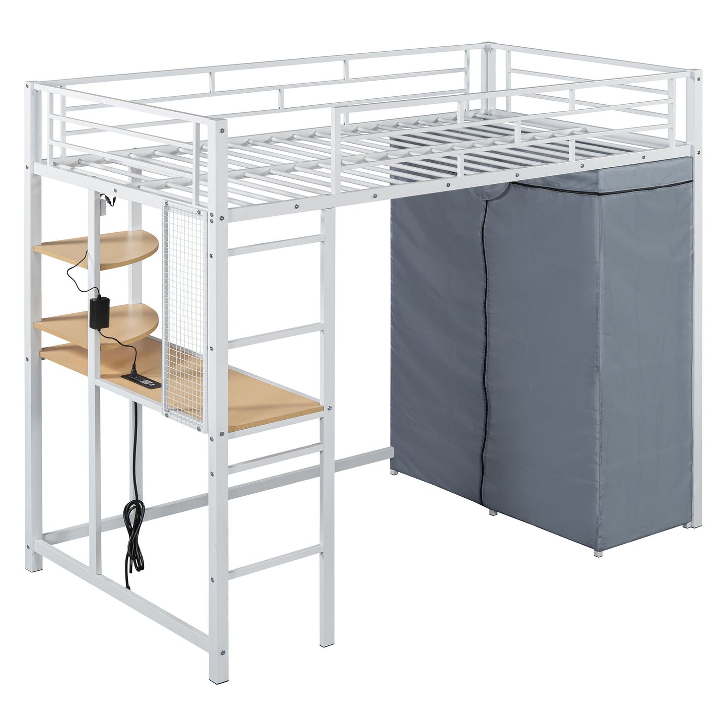 Loft Bed With Desk, Shelves, Power Outlet, LED Light And Wardrobe - The Sleep Loft - Online Mattress Showroom NYC
