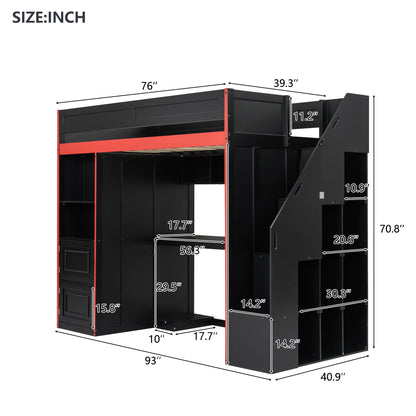 Gaming Loft Bed With Desk And Storage, LED Lights - The Sleep Loft - Online Mattress Showroom NYC