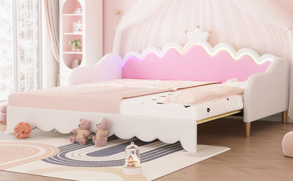 Extending Daybed With LED Lights, Modern Upholstered Princess Daybed With Crown Headboard - The Sleep Loft - Online Mattress Showroom NYC