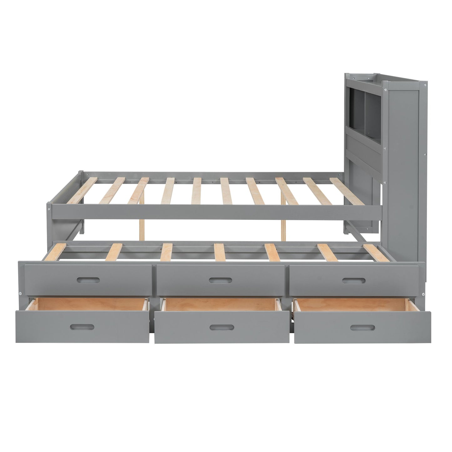 Full Size Platform Bed With Trundle, Drawers, USB Ports And Built In Shelves - Gray - The Sleep Loft - Online Mattress Showroom NYC