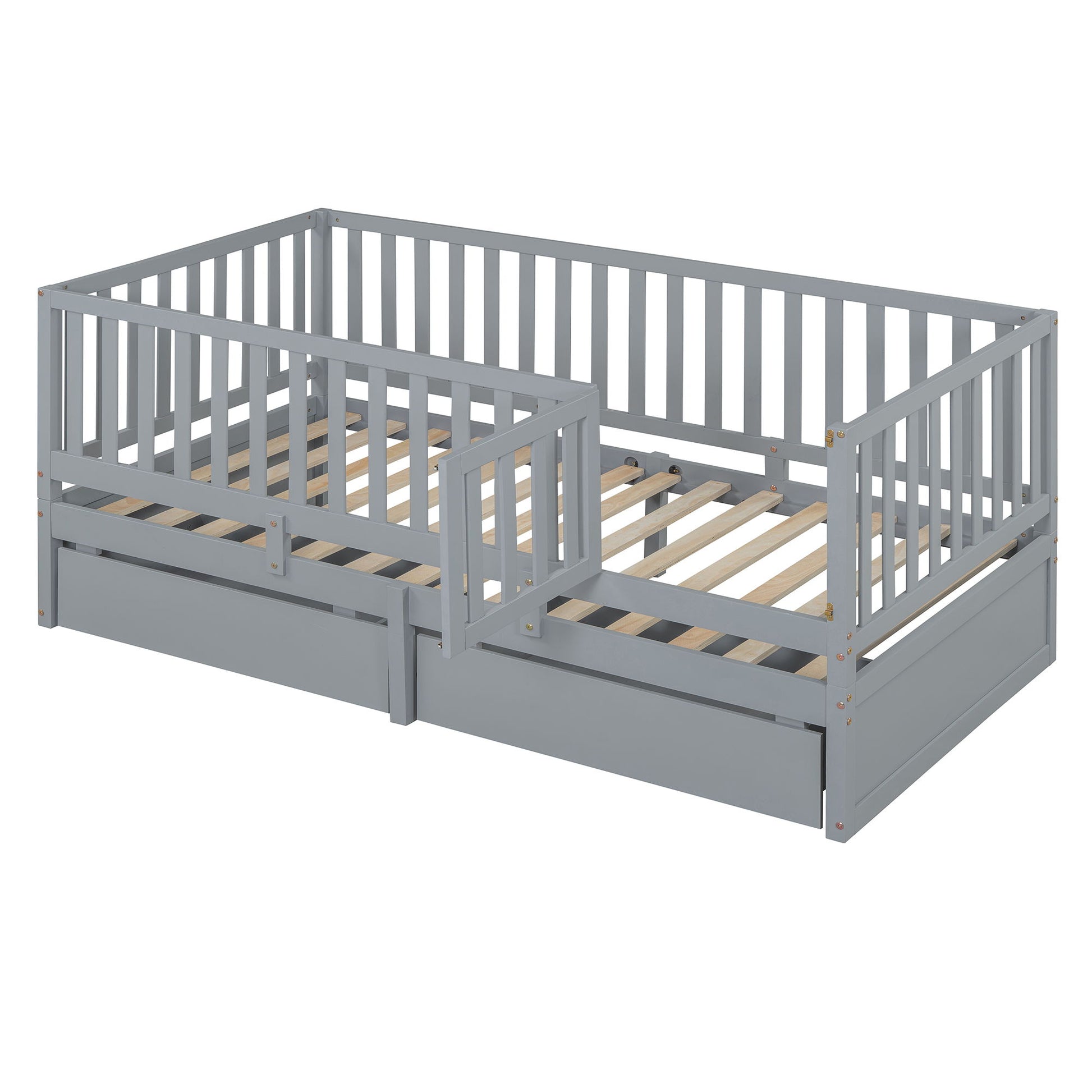 Daybed With Fence Guardrails And 2 Drawers, Split Into Independent Floor Bed & Daybed - The Sleep Loft - Online Mattress Showroom NYC