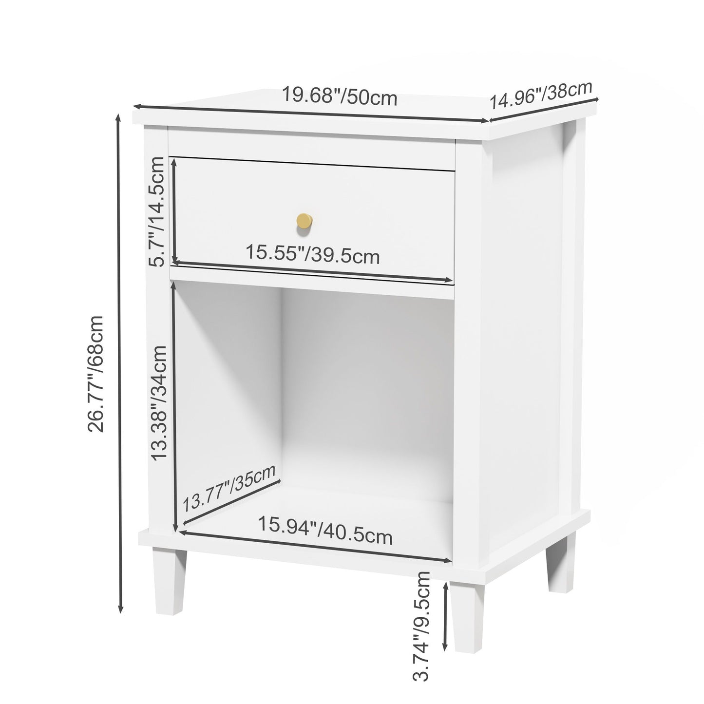 Nightstand & 1 Drawer And 1 Shelf - White - The Sleep Loft - Online Mattress Showroom NYC
