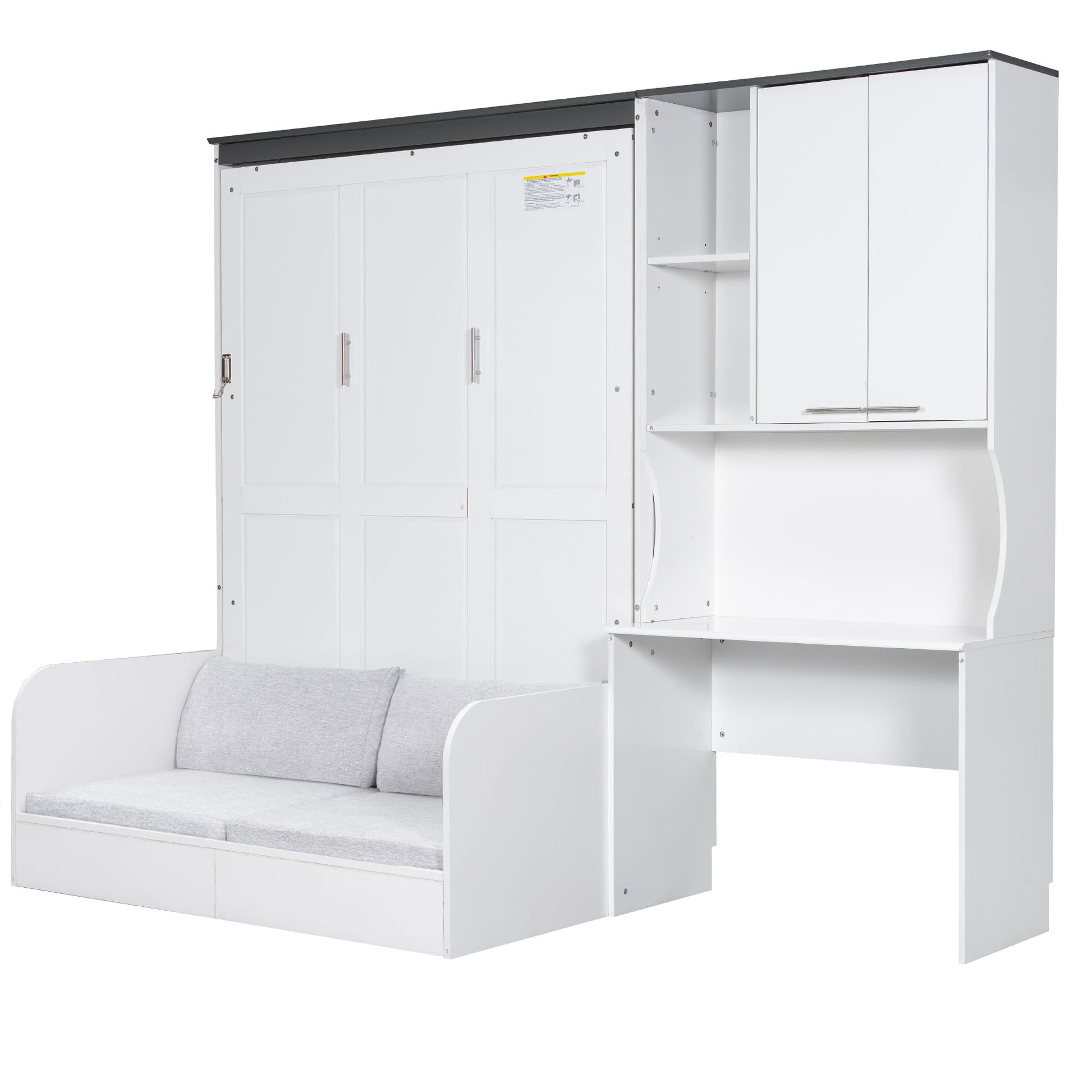 Multi Functional Murphy Bed With Sofa, Desk, And Storage Cabinet In, Full Size - White - The Sleep Loft - Online Mattress Showroom NYC