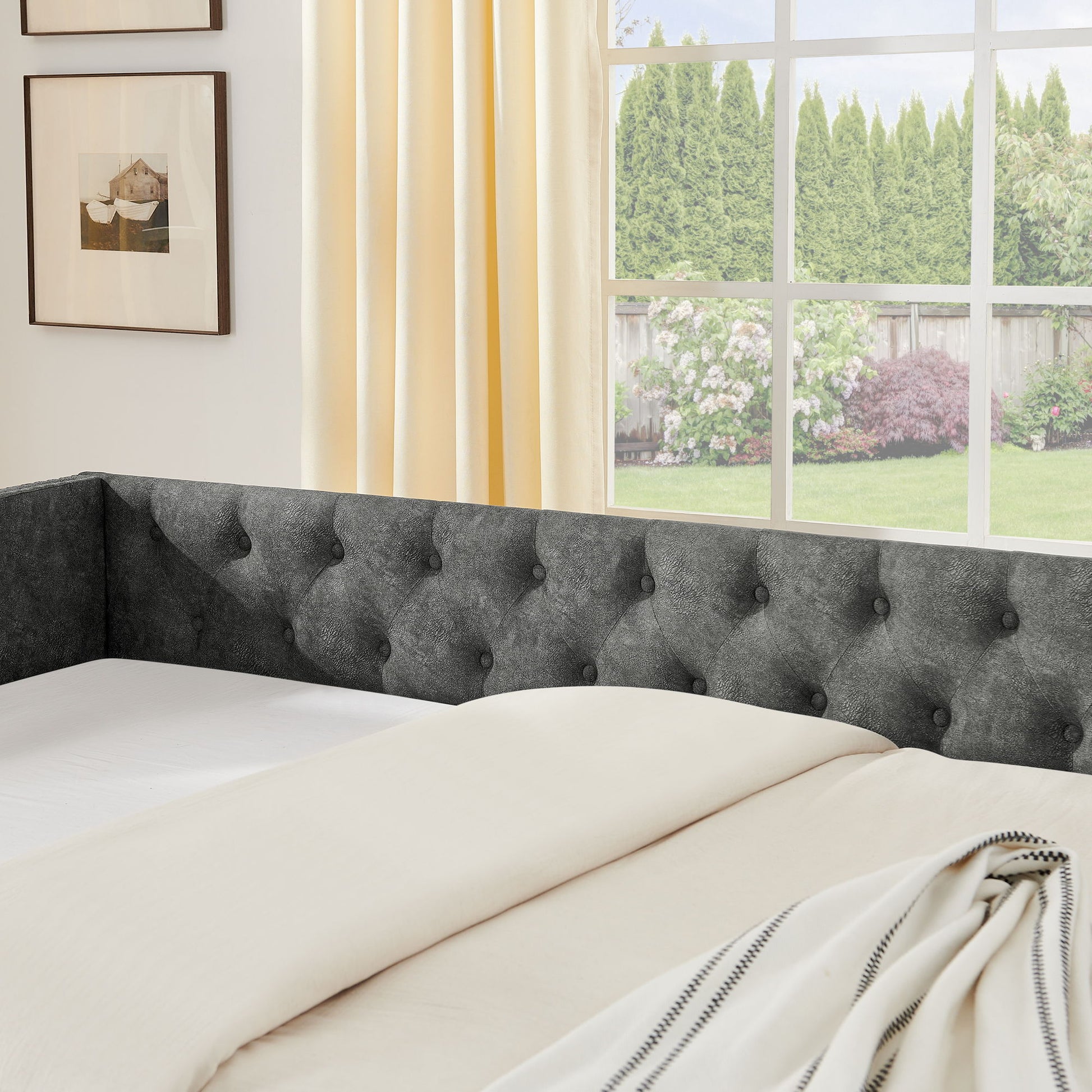 Upholstered Daybed With USB Charging & Pull Out Bed - The Sleep Loft - Online Mattress Showroom NYC