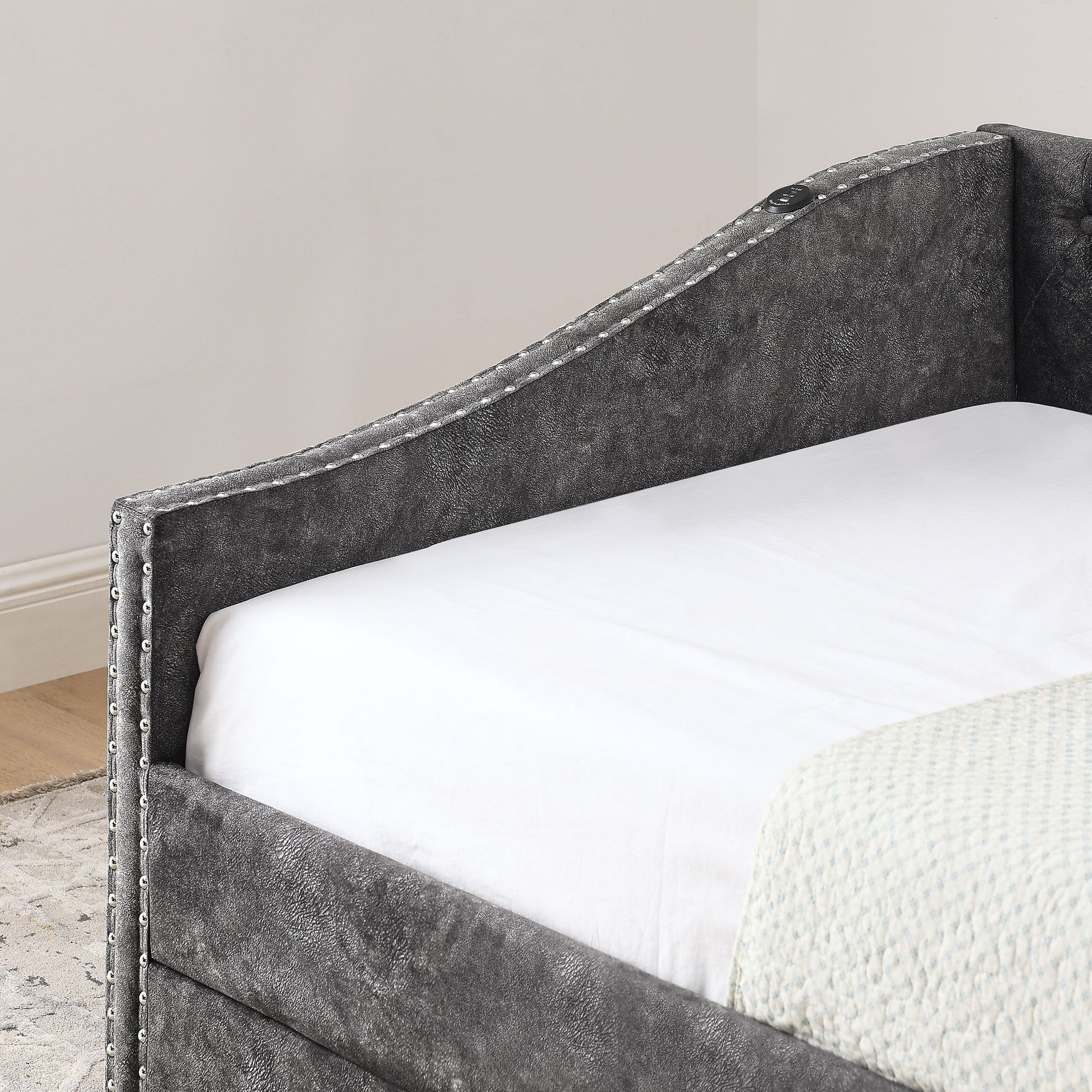 Upholstered Daybed With USB Charging & Pull Out Bed - The Sleep Loft - Online Mattress Showroom NYC