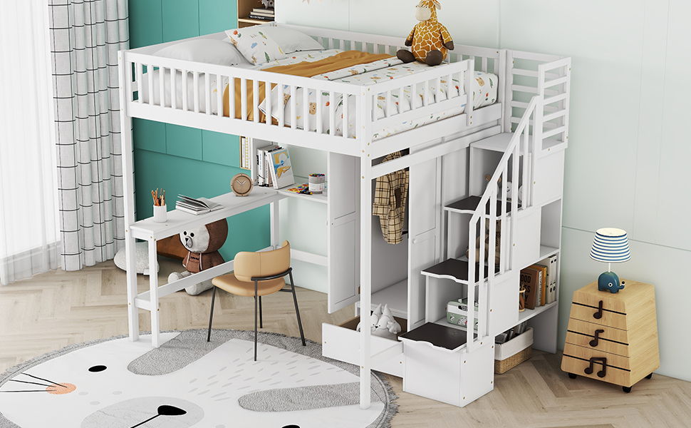 Loft Bed With Bookshelf, Drawers, Desk, And Wardrobe - The Sleep Loft - Online Mattress Showroom NYC