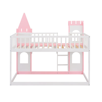 Twin Over Twin Castle Bunk Bed With Ladder - Pink - The Sleep Loft - Online Mattress Showroom NYC