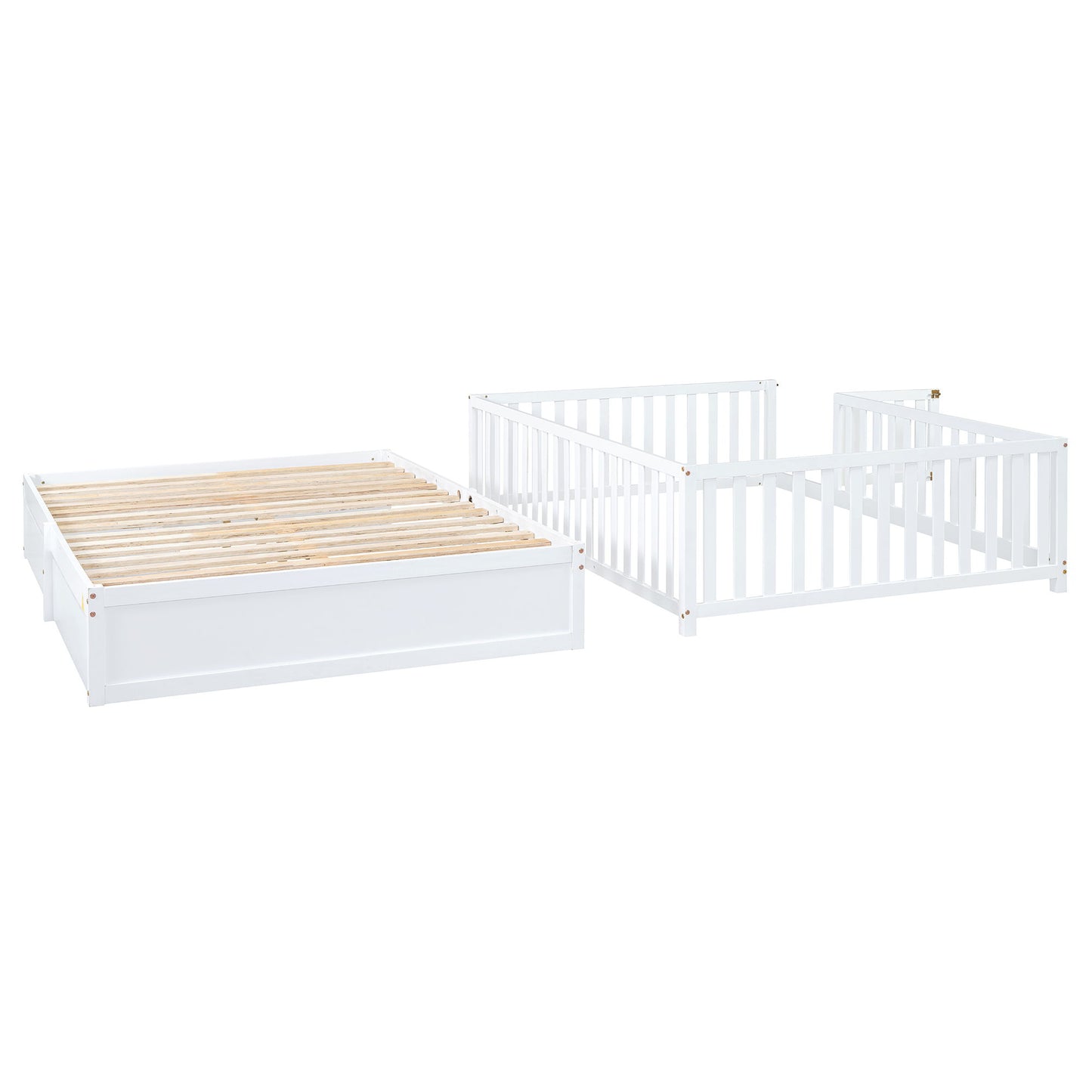 Daybed With Fence Guardrails And 2 Drawers, Split Into Independent Floor Bed & Daybed - The Sleep Loft - Online Mattress Showroom NYC