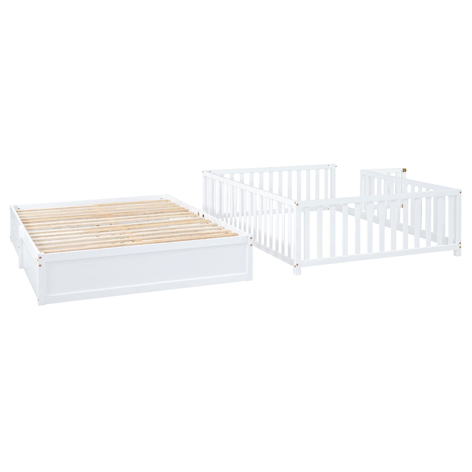 Daybed With Fence Guardrails And 2 Drawers, Split Into Independent Floor Bed & Daybed - The Sleep Loft - Online Mattress Showroom NYC
