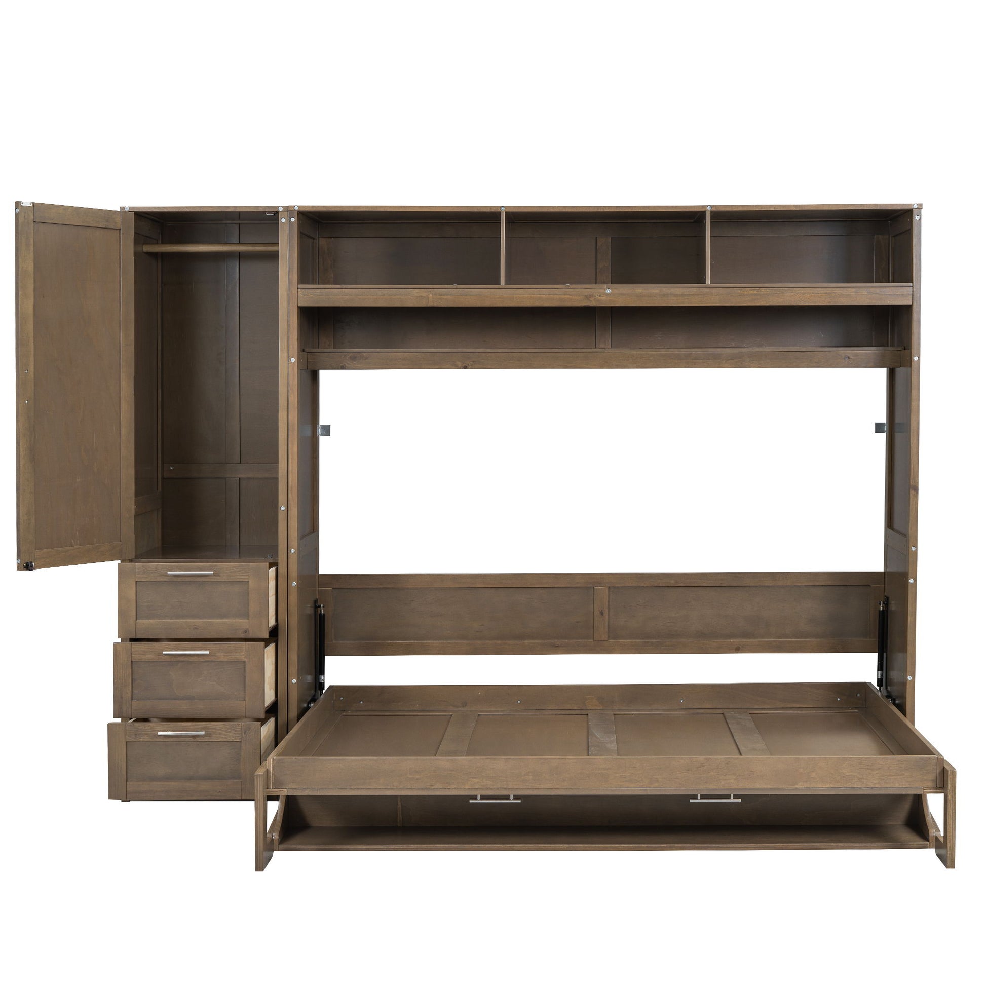 Full Size Murphy Bed With Wardrobe, Drawers, And Open Shelves - Wood - The Sleep Loft - Online Mattress Showroom NYC