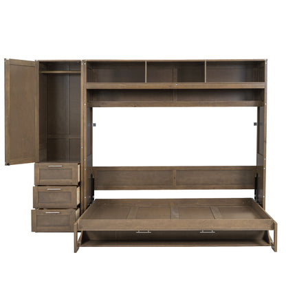 Full Size Murphy Bed With Wardrobe, Drawers, And Open Shelves - Wood - The Sleep Loft - Online Mattress Showroom NYC