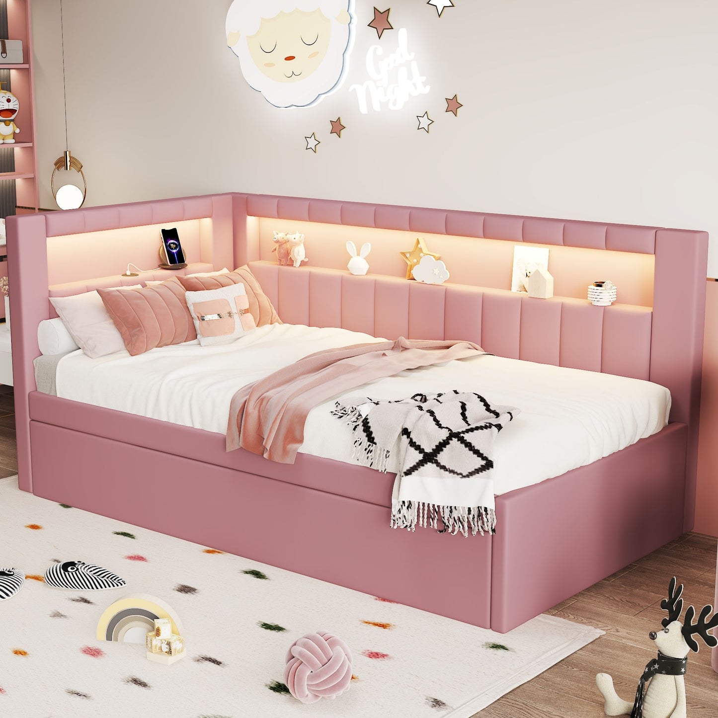 Upholstered Platform Bed With USB Ports And LED Belt - The Sleep Loft - Online Mattress Showroom NYC