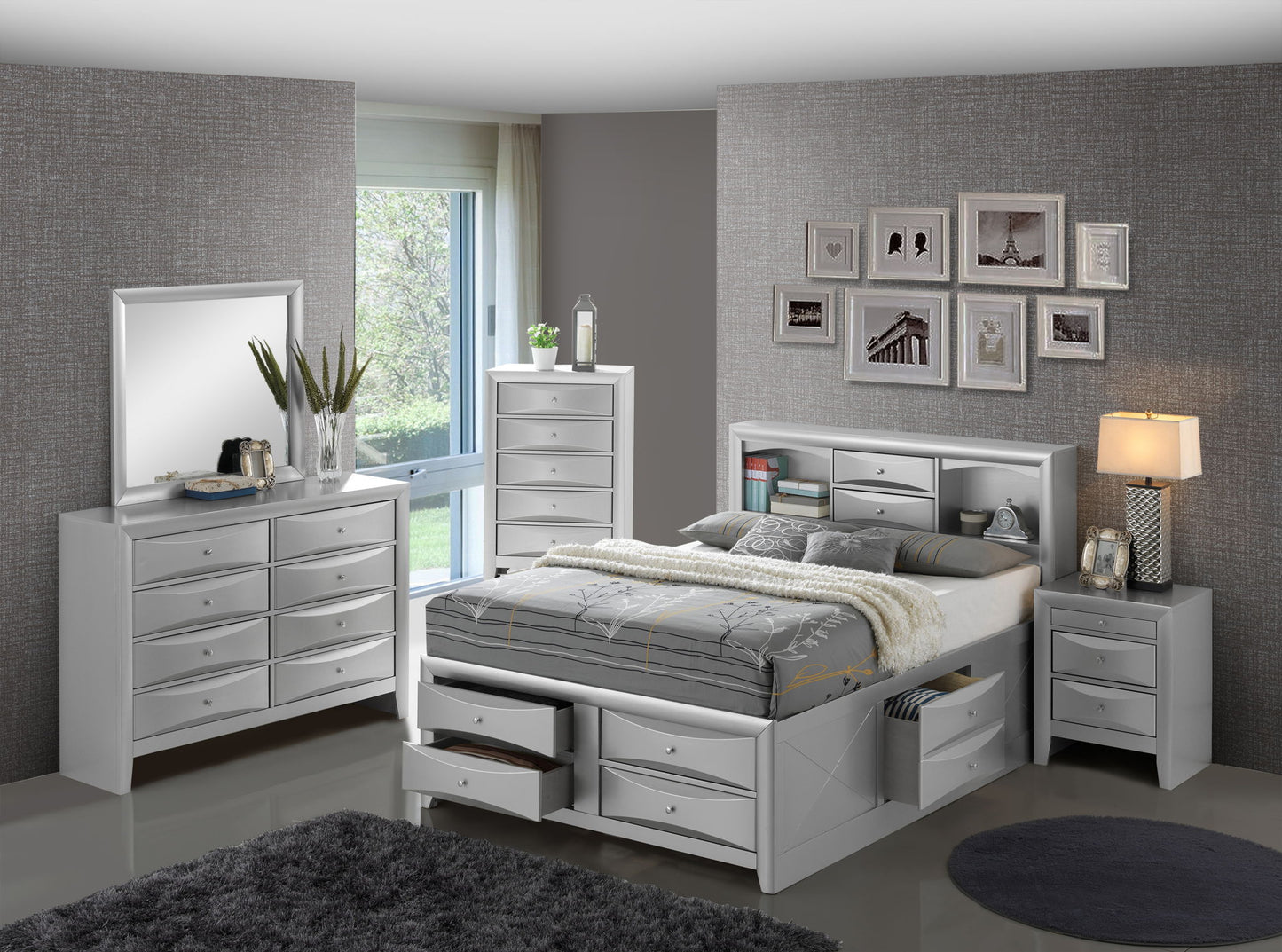 Modern Design Storage Bed With Bookcase Headboard