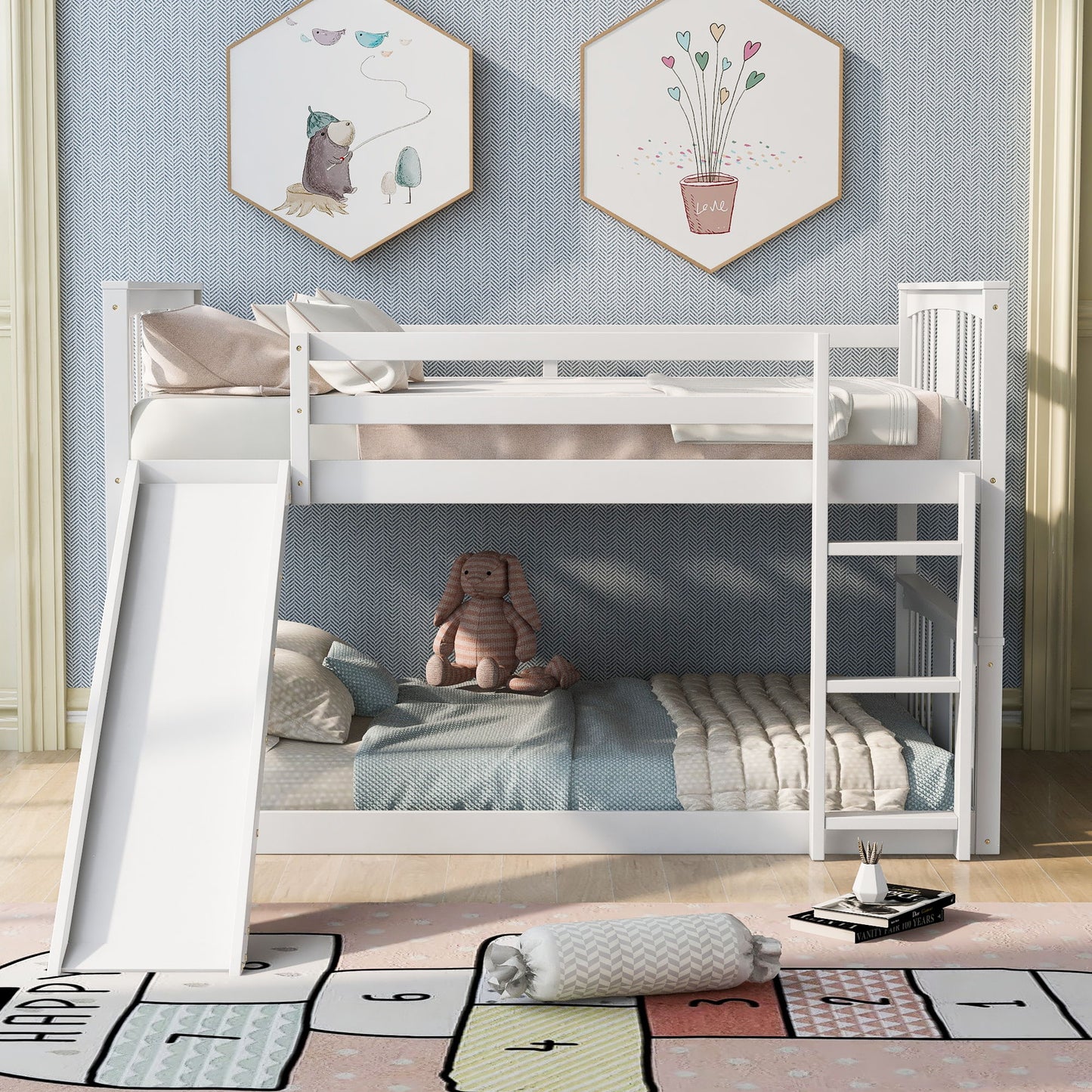 Full Over Full Bunk Bed With Ladder With Slide - White - The Sleep Loft - Online Mattress Showroom NYC