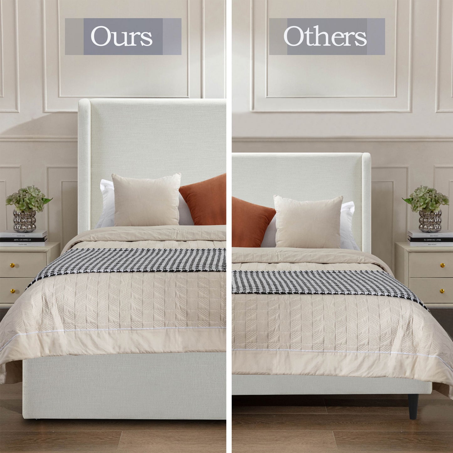 Caron - Upholstered Wingback Bed With High Headboard - The Sleep Loft - Online Mattress Showroom NYC