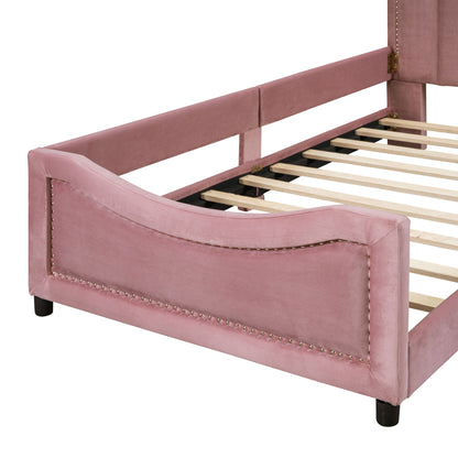 Upholstered Daybed With Classic Stripe Shaped Headboard - The Sleep Loft - Online Mattress Showroom NYC