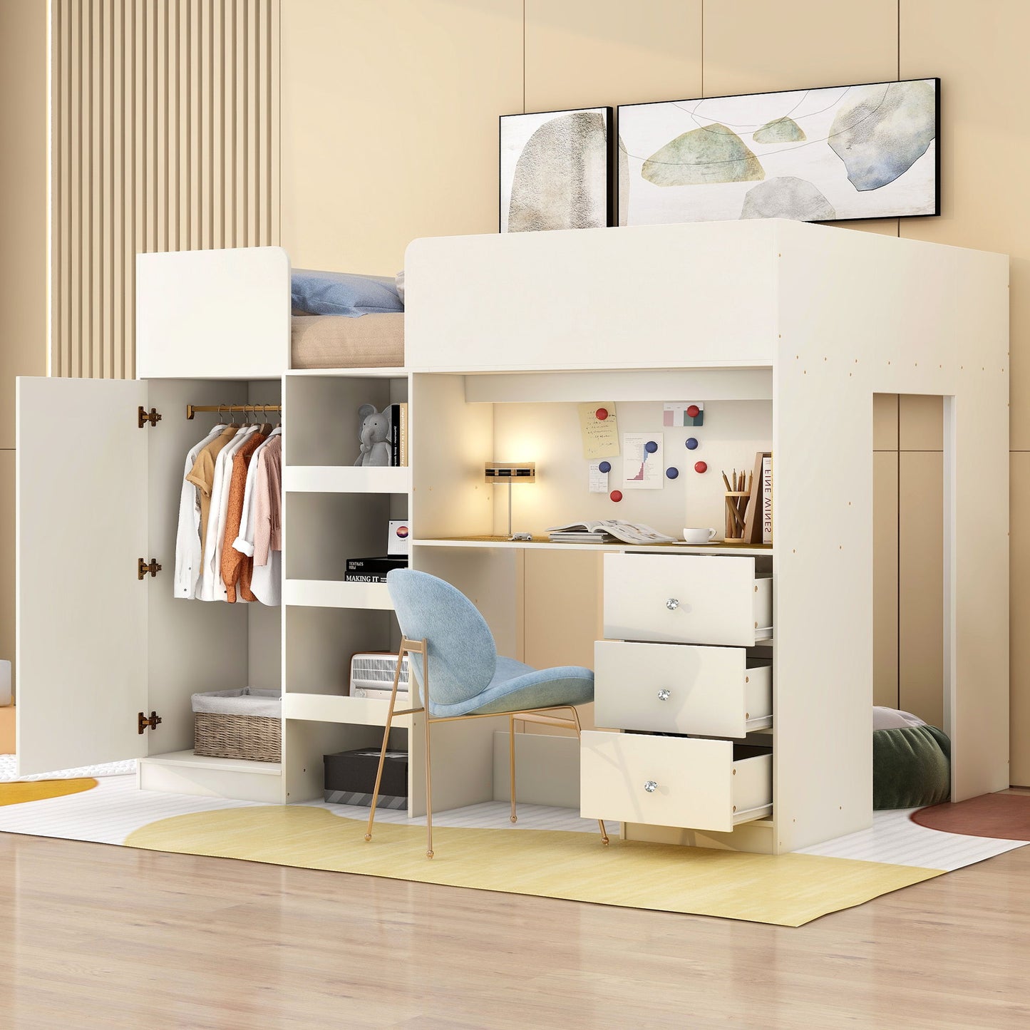 Loft Bed With Built In Wardrobe, Desk, Shelves, And Drawers - The Sleep Loft - Online Mattress Showroom NYC
