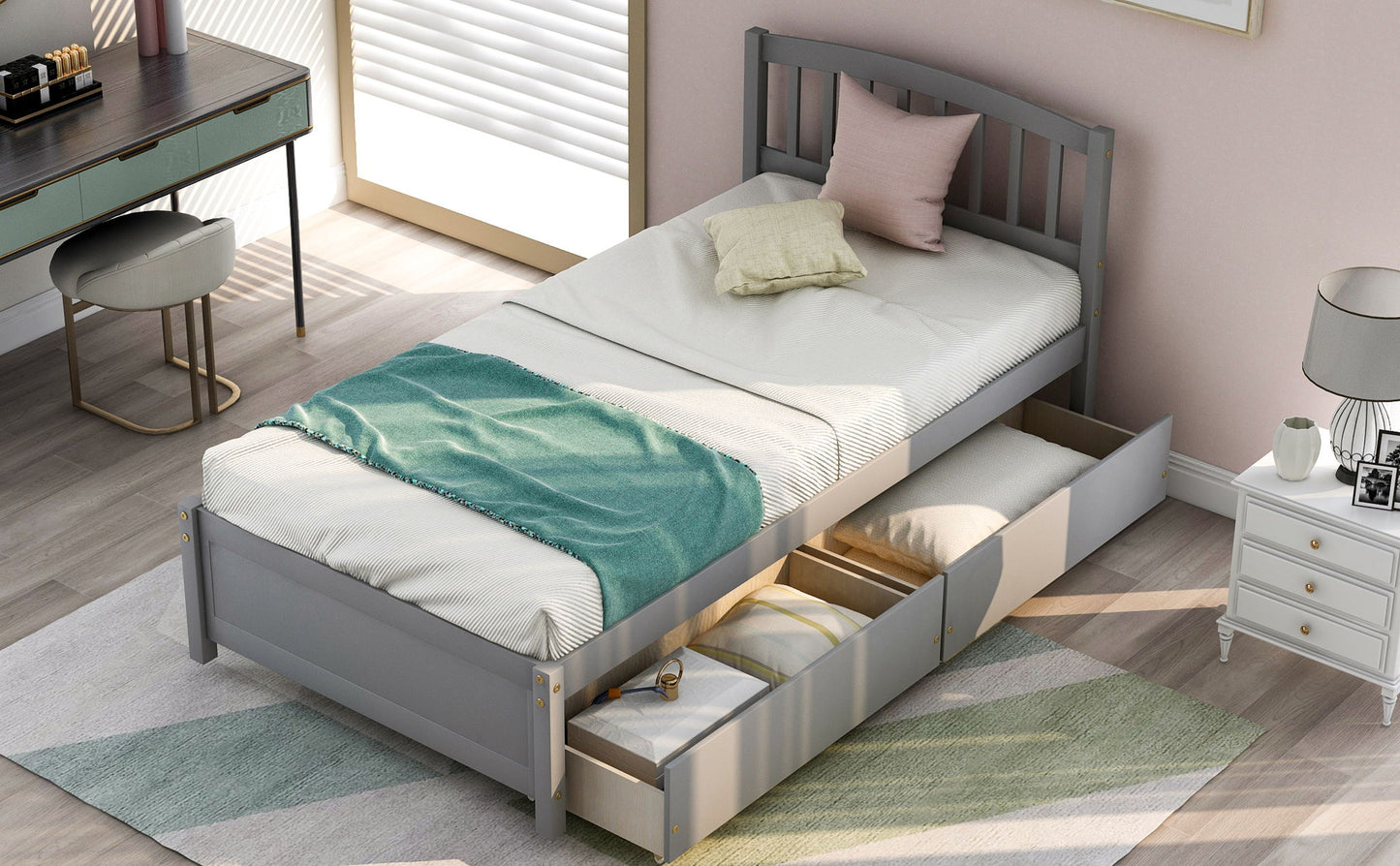 Platform Storage Bed Wood Bed Frame With Two Drawers And Headboard - The Sleep Loft - Online Mattress Showroom NYC