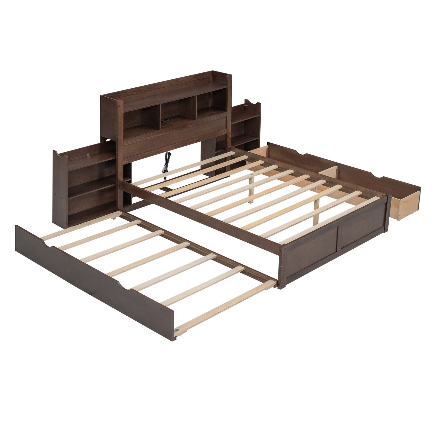 Storage Platform Bed With Pull Out Shelves, Trundle, And 2 Drawers - The Sleep Loft - Online Mattress Showroom NYC