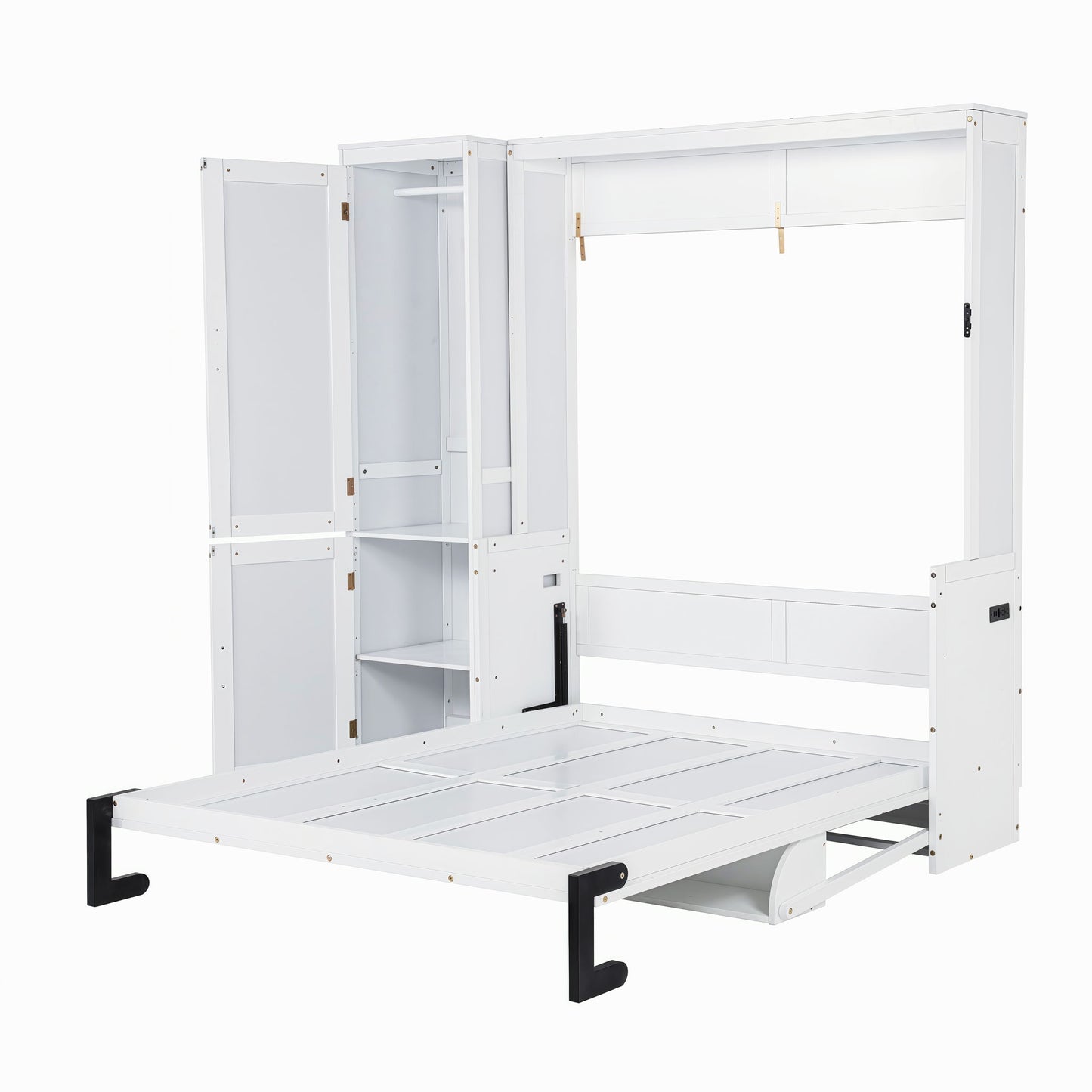 Queen Size Murphy Bed With Wardrobe, Space-Saving Hidden Wall Bed With Desk And Charging Station - White - The Sleep Loft - Online Mattress Showroom NYC