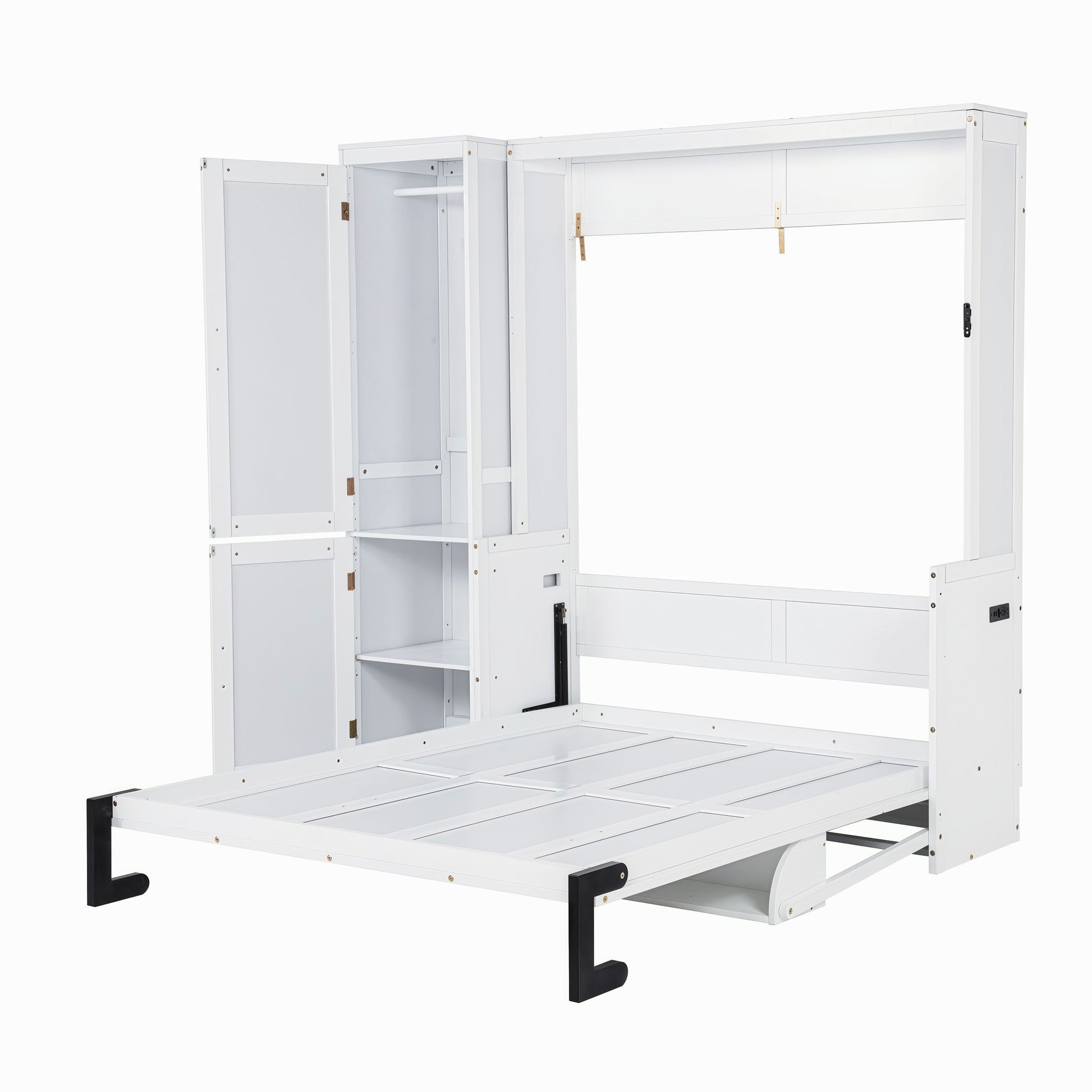 Queen Size Murphy Bed With Wardrobe, Space-Saving Hidden Wall Bed With Desk And Charging Station - White - The Sleep Loft - Online Mattress Showroom NYC