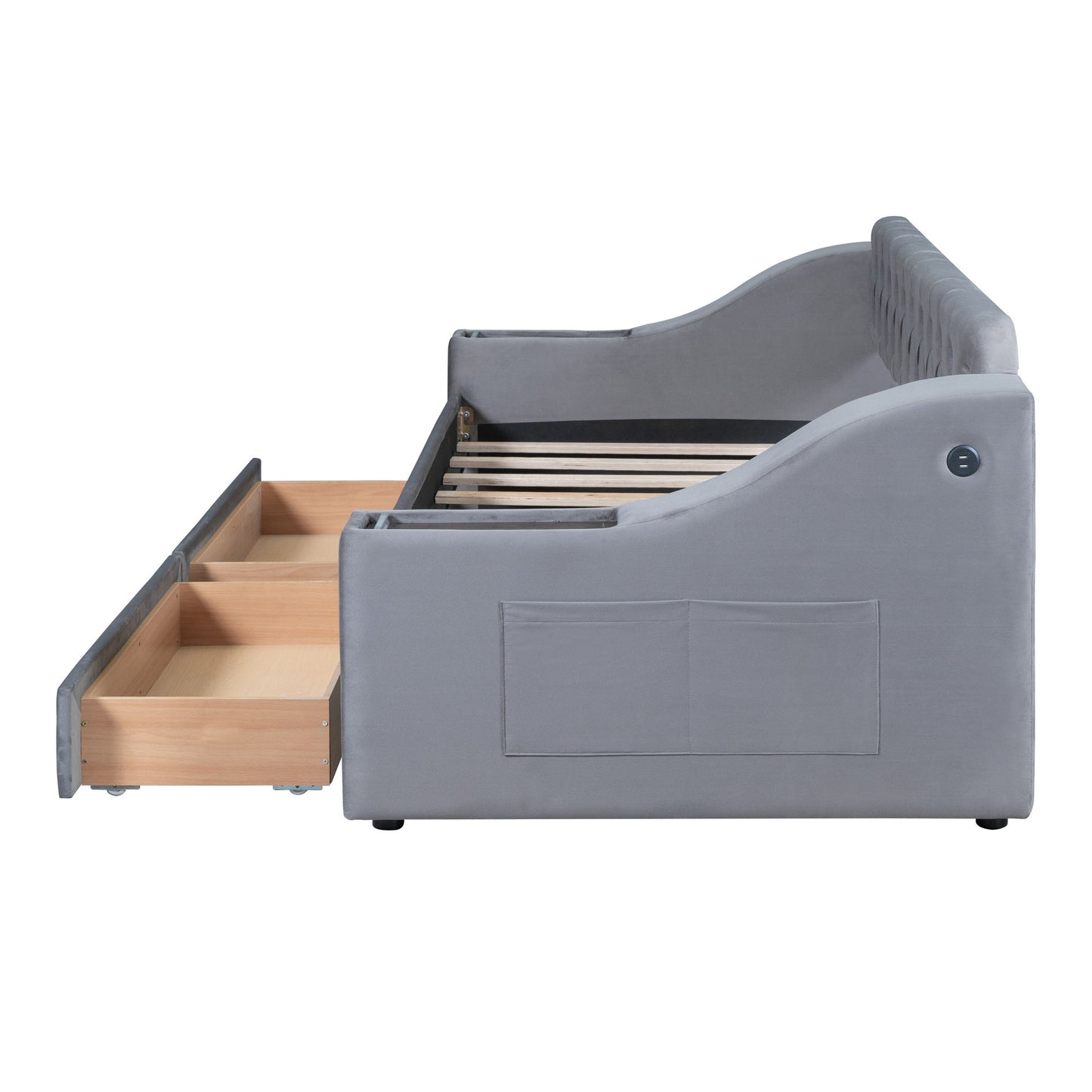 Upholstered Daybed With Storage Armrests And USB Port - The Sleep Loft - Online Mattress Showroom NYC
