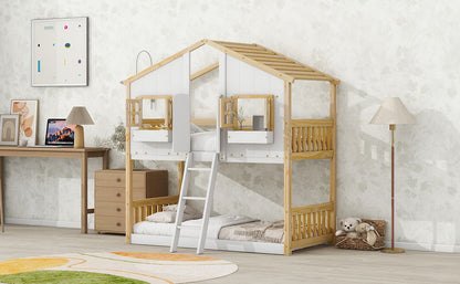 House Bunk Bed With Roof, Window, Window Box, Door, With Safety Guardrails And Ladder - The Sleep Loft - Online Mattress Showroom NYC