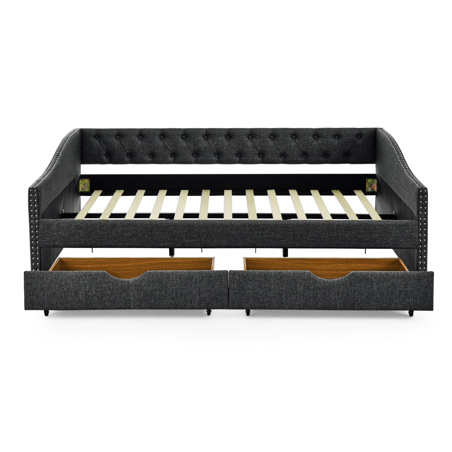 Upholstered Tufted Daybed With 2 Drawers, Waved Arms - The Sleep Loft - Online Mattress Showroom NYC
