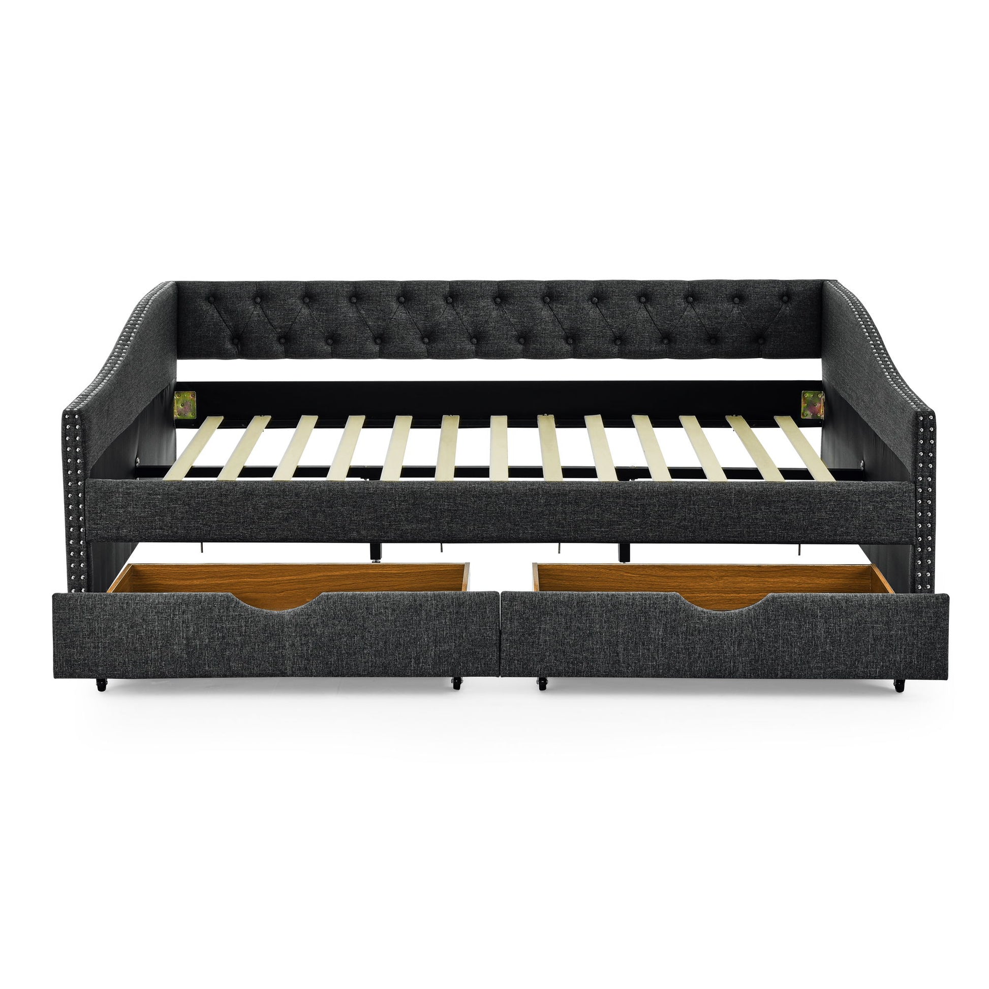 Upholstered Tufted Daybed With 2 Drawers, Waved Arms - The Sleep Loft - Online Mattress Showroom NYC