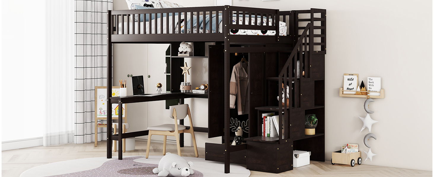 Loft Bed With Bookshelf, Drawers, Desk, And Wardrobe - The Sleep Loft - Online Mattress Showroom NYC