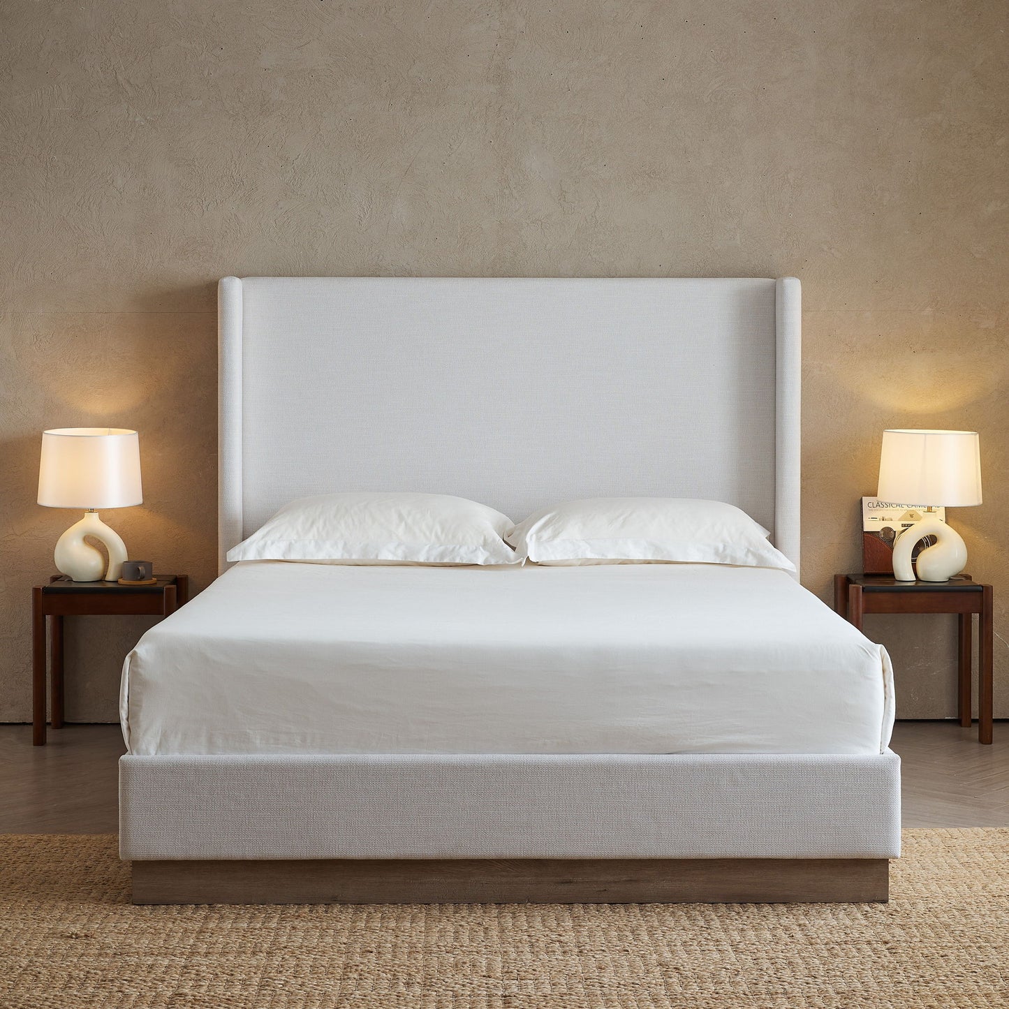 Hosford - Minimalist Canvas Upholstered Wingback Bed - The Sleep Loft - Online Mattress Showroom NYC