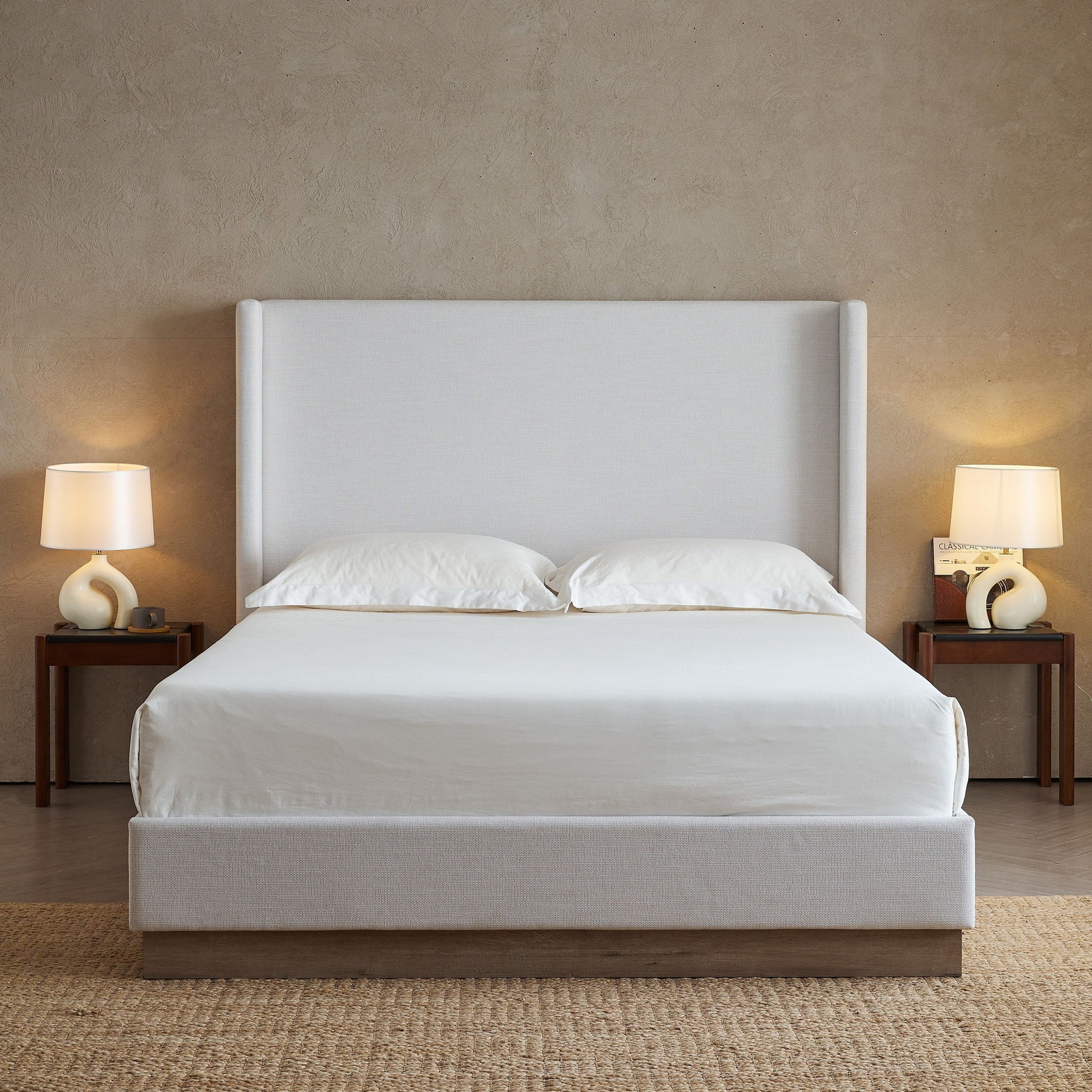 Hosford - Minimalist Canvas Upholstered Wingback Bed - The Sleep Loft - Online Mattress Showroom NYC