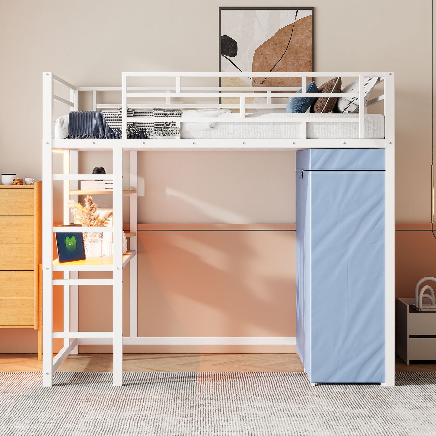 Loft Bed With Desk, Shelves, Power Outlet, LED Light And Wardrobe - The Sleep Loft - Online Mattress Showroom NYC