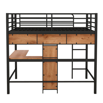 Full Size & Loft Bed With L-Shaped Desk And Shelves - Black - The Sleep Loft - Online Mattress Showroom NYC