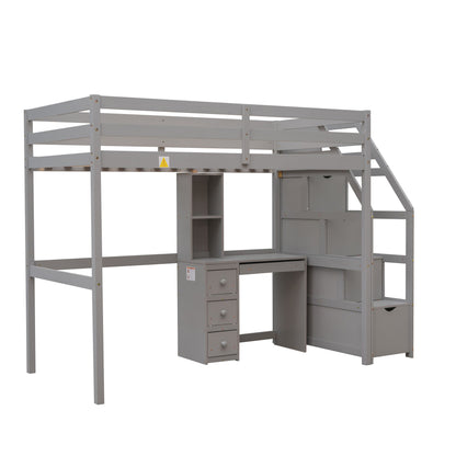 Loft Bed With Stand Alone Bed, Storage Staircase, Desk, Shelves, And Drawers - The Sleep Loft - Online Mattress Showroom NYC