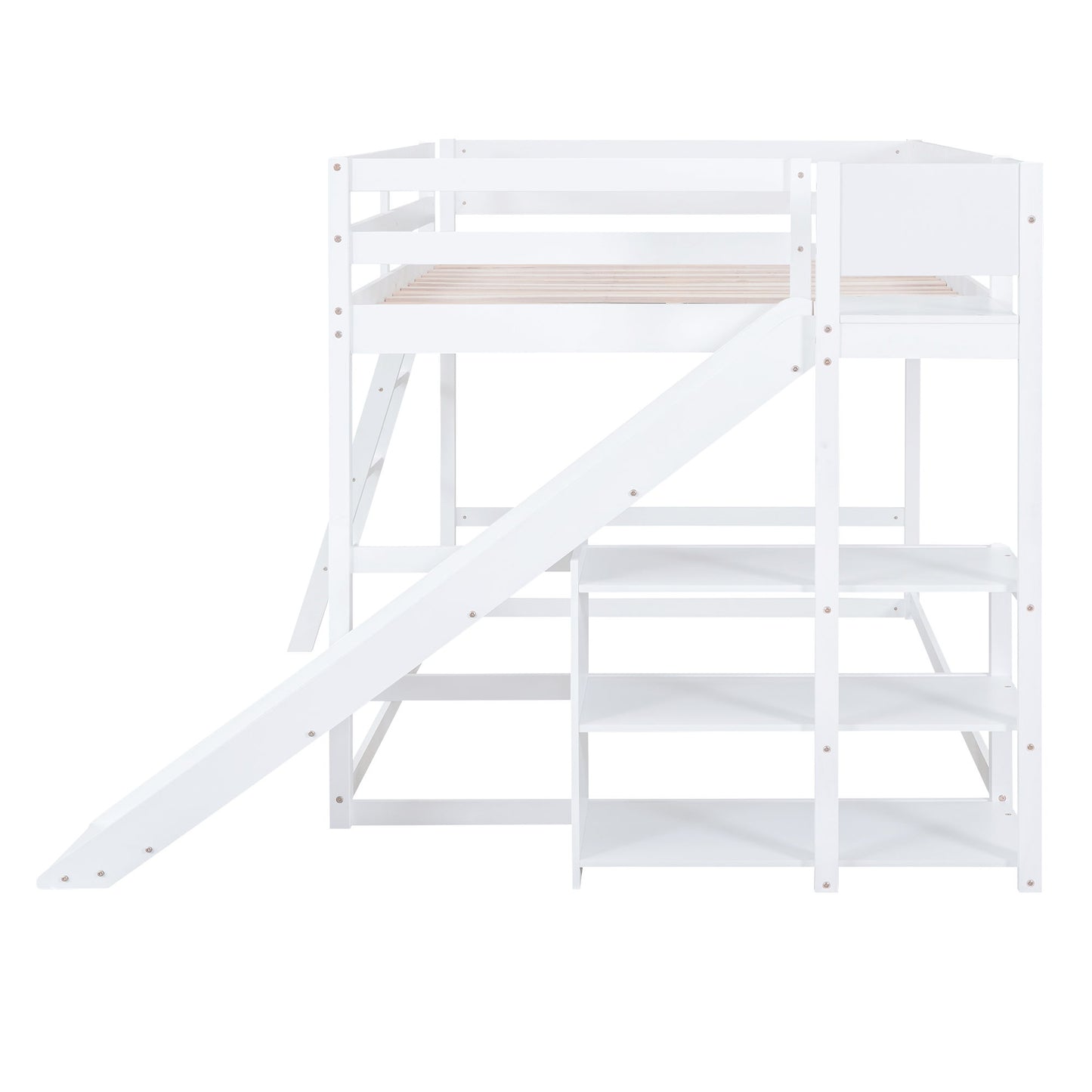 Bunk Bed With Ladder, Slide, And Shelves Pine Wood - The Sleep Loft - Online Mattress Showroom NYC