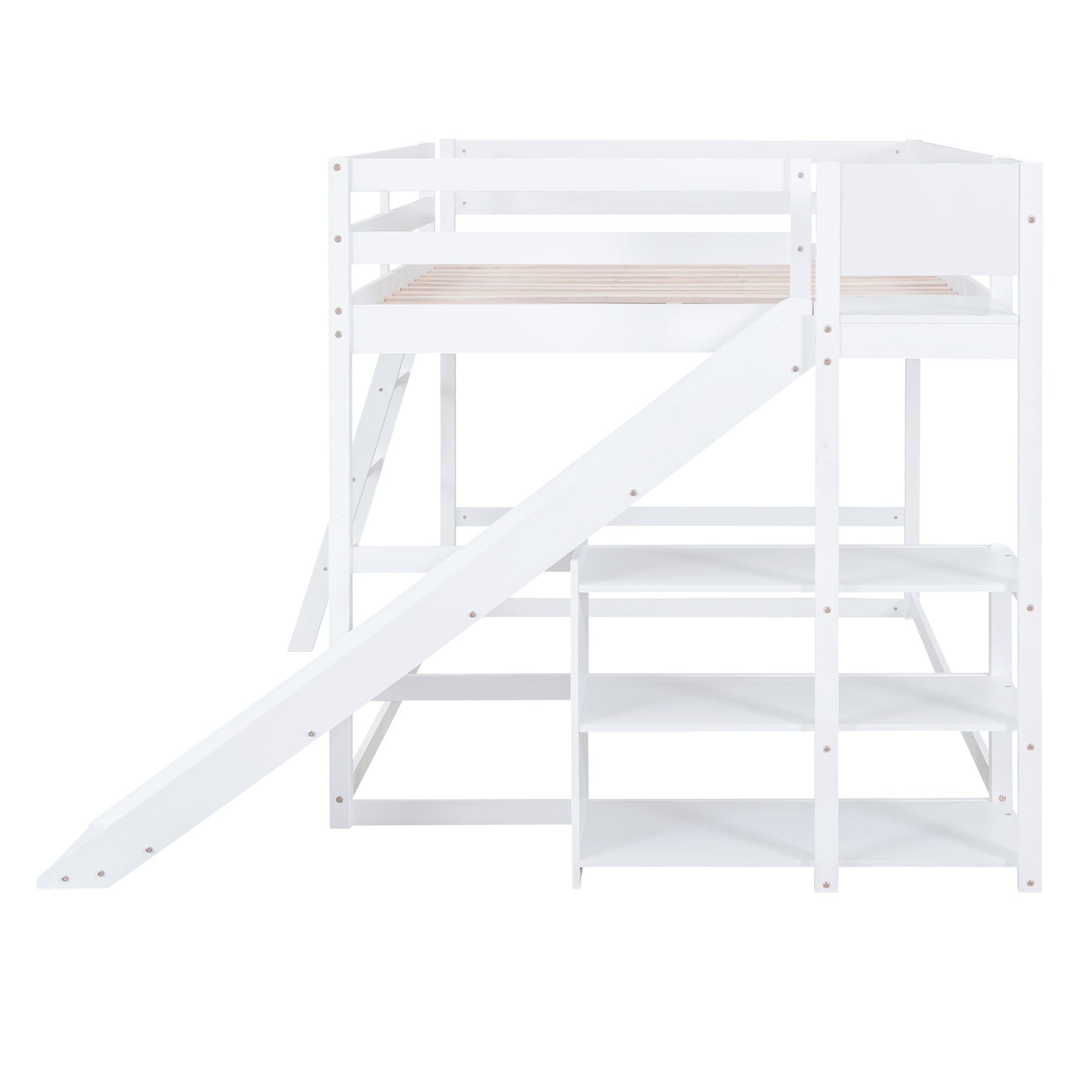 Bunk Bed With Ladder, Slide, And Shelves Pine Wood - The Sleep Loft - Online Mattress Showroom NYC