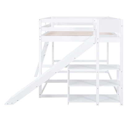 Bunk Bed With Ladder, Slide, And Shelves Pine Wood - The Sleep Loft - Online Mattress Showroom NYC