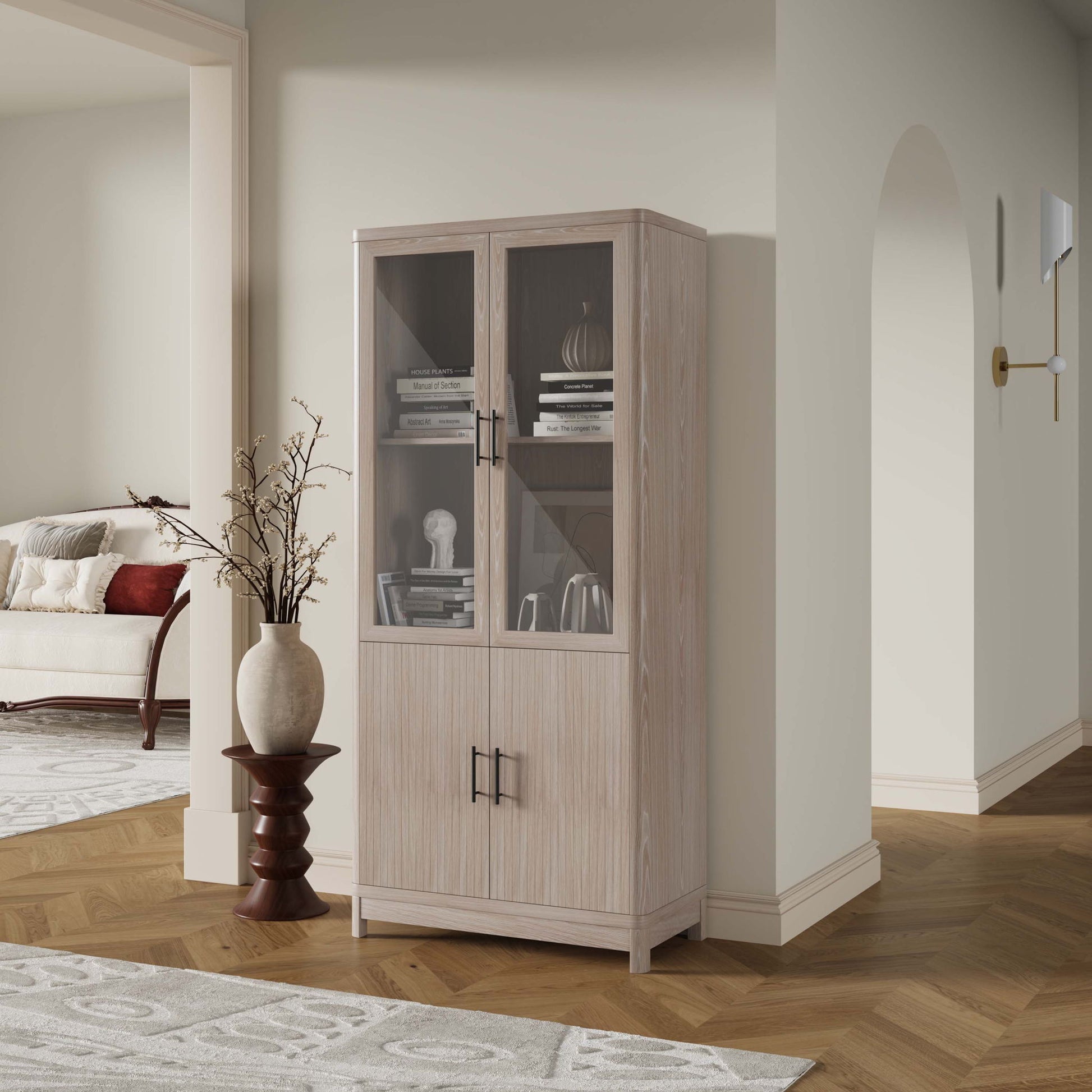 Jodie - Bookcase Cabinet With 6 Adjustable Shelves - Oak - The Sleep Loft - Online Mattress Showroom NYC