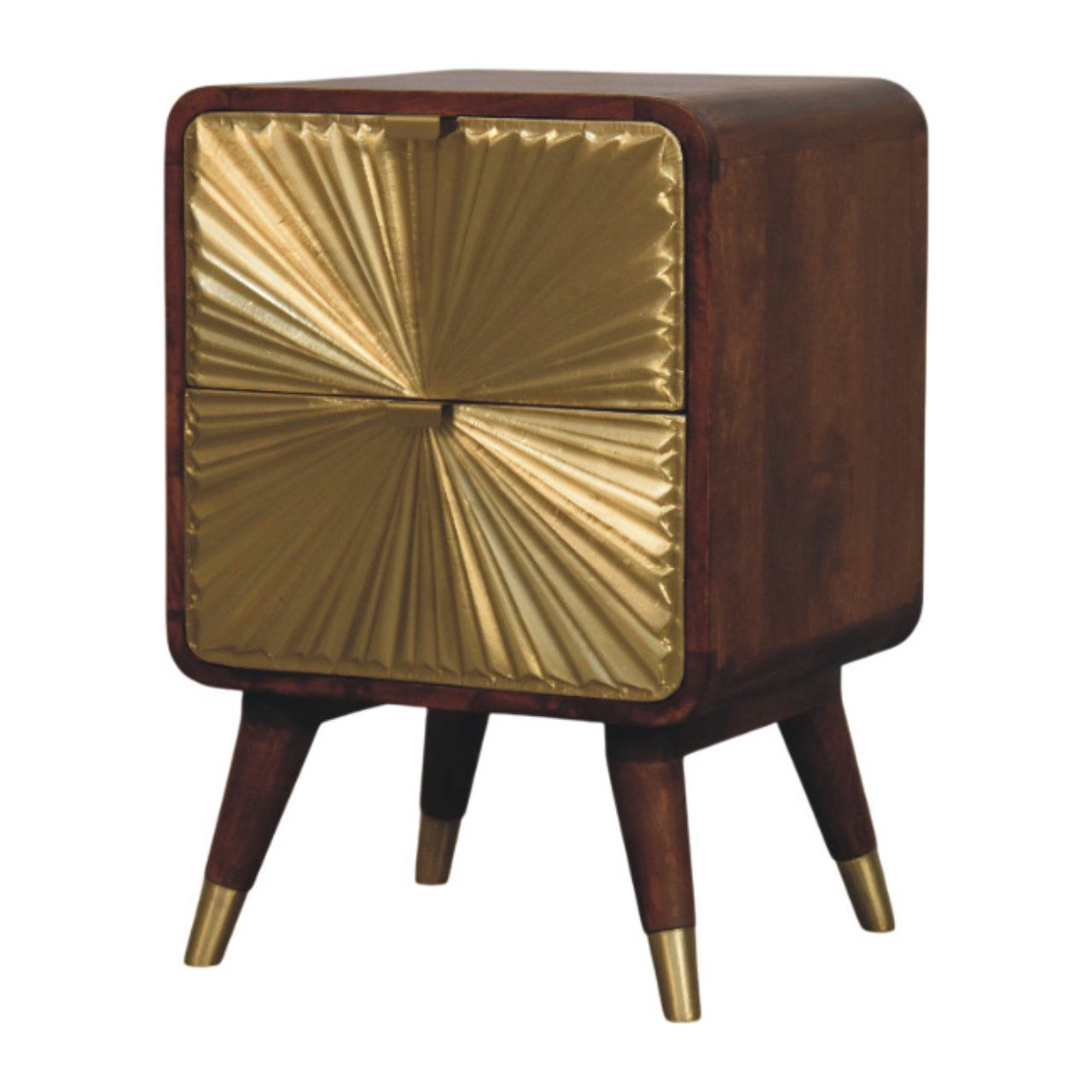Avora - Brass Embossed 2 Drawer Nightstand - Brown / Golden - The Sleep Loft - Online Mattress Showroom NYC