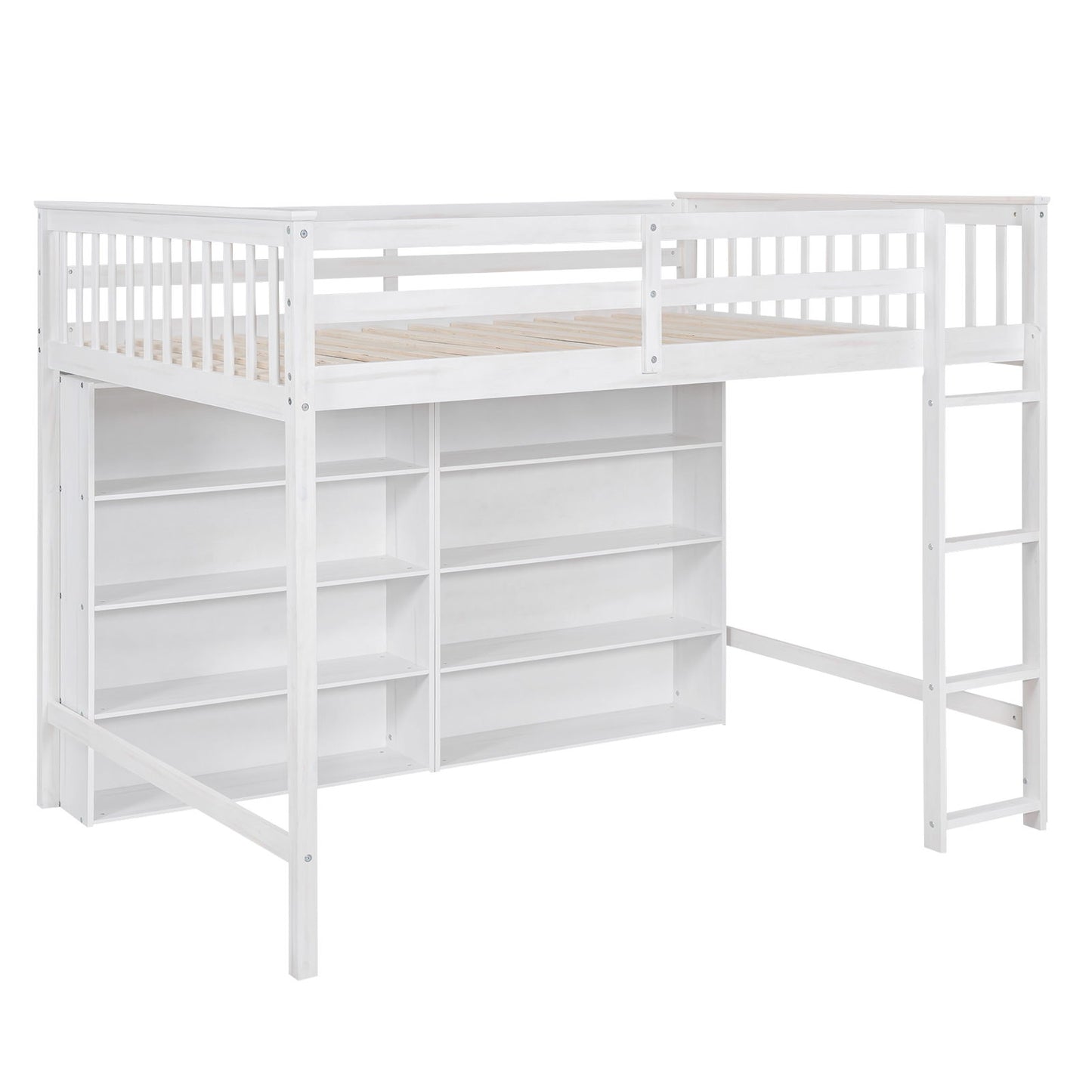 Loft Bed With 8 Open Storage Shelves And Built In Ladder - The Sleep Loft - Online Mattress Showroom NYC
